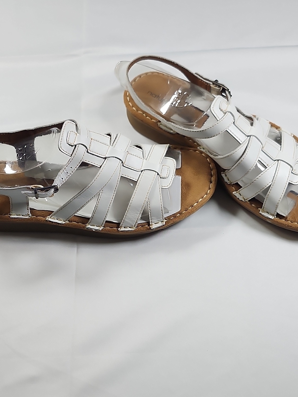 Natural Soul White Strappy Sandals with Tan Footbed